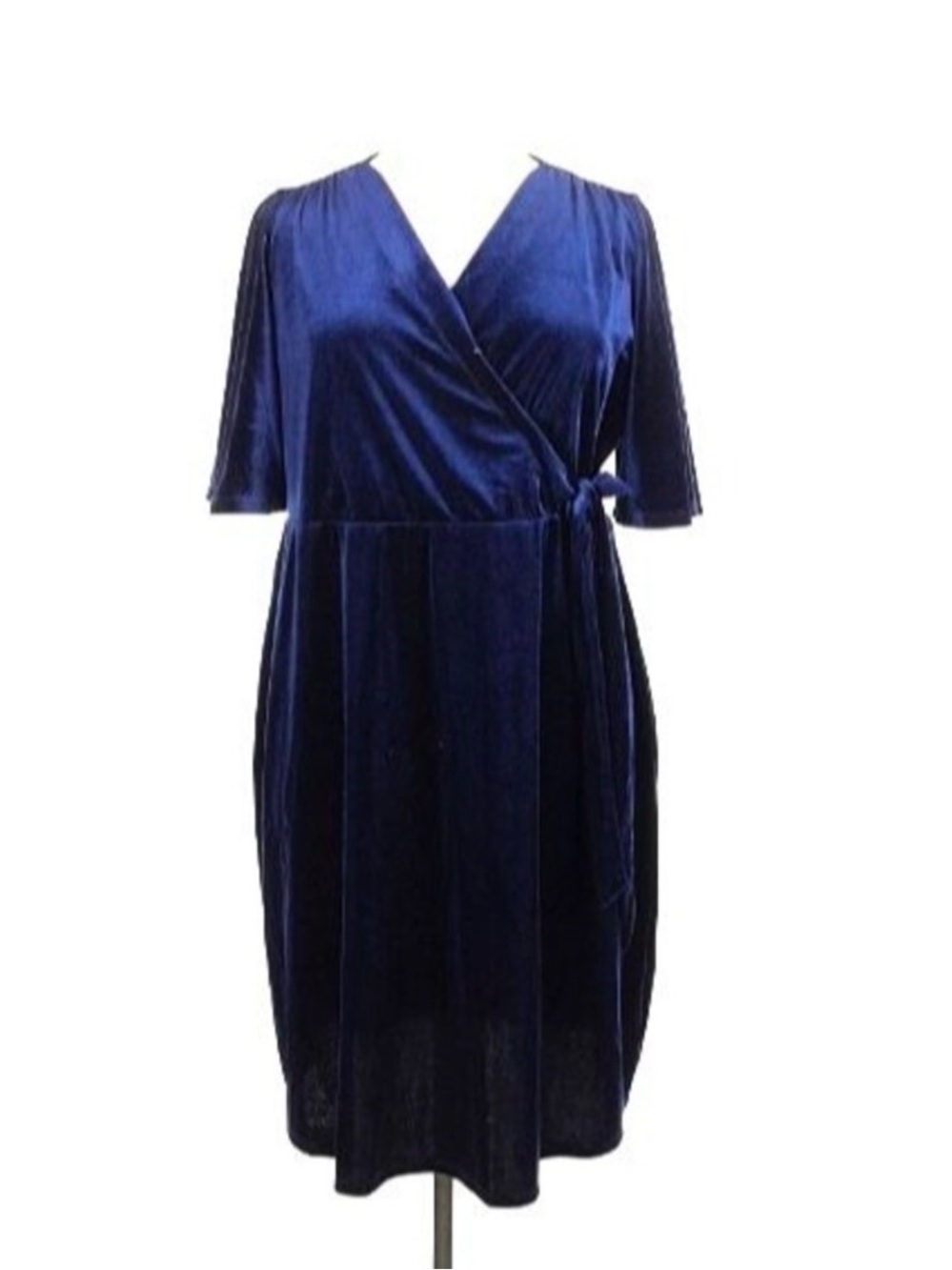 Tiana B Sapphire Blue Velvet Faux Wrap Party Dress 1X Romantic Glam
